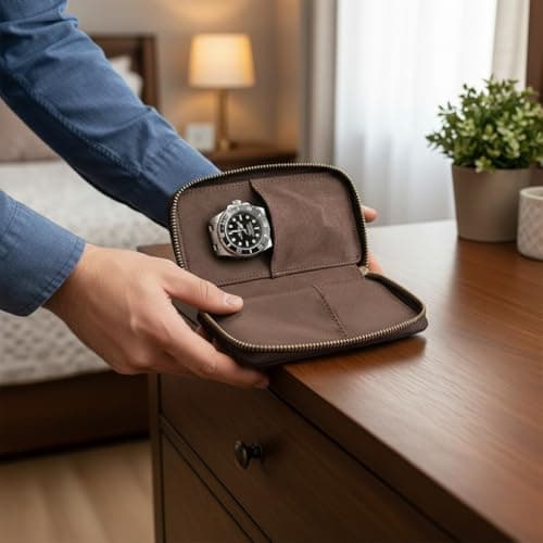 Acidea Genuine Leather Watch Travel Bag Case, Portable Storage Watch Case, Watch Genuine Pouch for Men Women, Accessories Display Case for Wrist Watches, Watches Storage Organizer Accessories — view 6