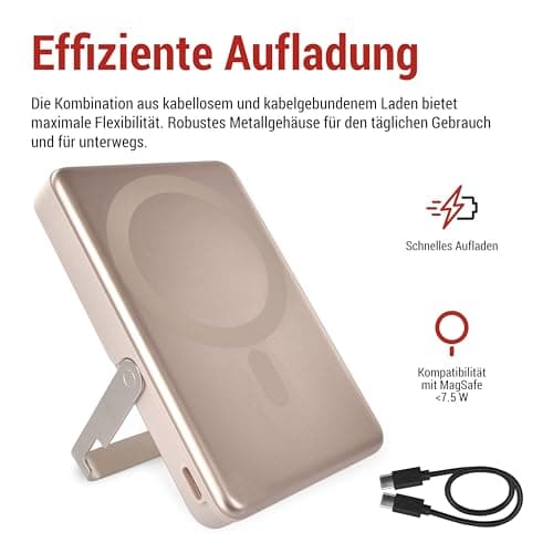 EMOS - Powerbank 10,000 mAh WI 1031 with magnet - Magnetic external battery with passthrough and wireless charging - USB-C port incl. USB data cable - for iPhone, iPad, smartphone, tablet - rose gold — view 2
