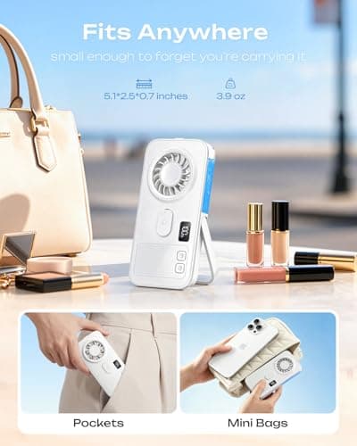 Otlonpe Mini Handheld Portable Mist Fan, Small Rechargeable Handheld Fan with Water Mist Spray, 4 Speeds, LED Display, Foldable Stand, Mini Personal Misting Cooling Fans for Travel (White) — view 6