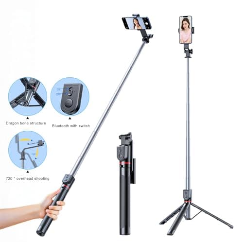 XIHAMA Selfie Stick Travel Tripod, All in 1 Extendable Tripod Stand with Wireless Remote, Portable Mobile Phone Holder Camera Tripod Compatible with iPhone 17/16, GoPro, Android (Black, 50 inch) — view 2
