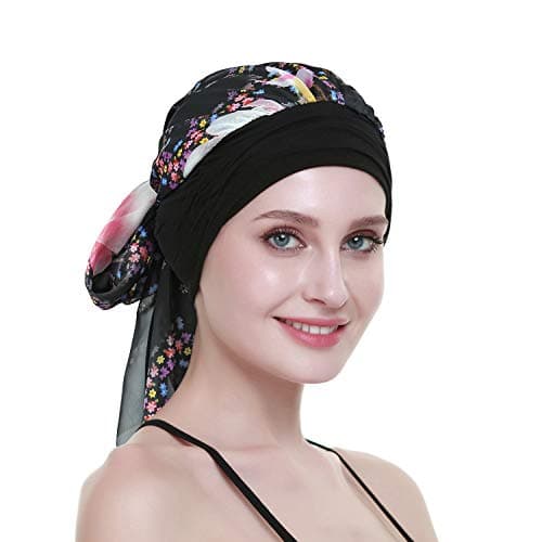 Chemo Hair Turban for Cancer Women Head Wrap Scarves Long Hair Wig Accessories Burgundy Black — view 5