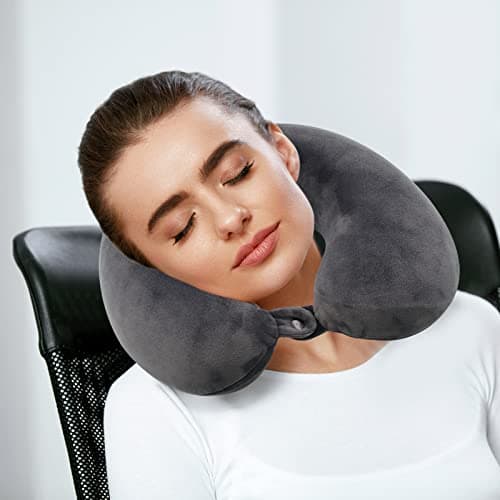 Jmbabe Travel Pillow - Memory Foam Neck Pillow Support Pillow,Luxury Compact & Lightweight Quick Pack for Camping,Washable Neck Support Pillow, Ear Plugs, Eye Mask & Carry Bag — view 6