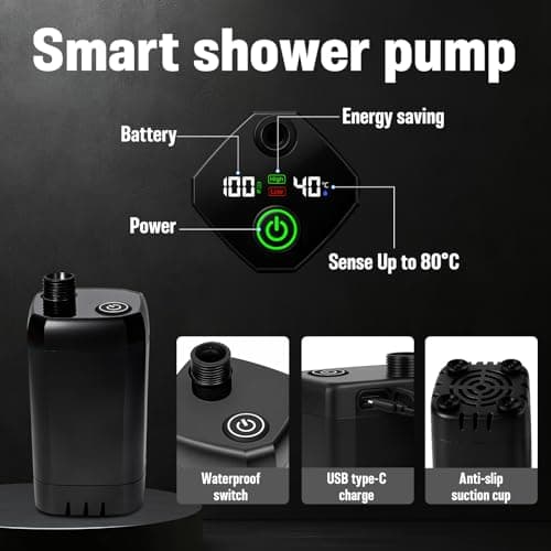 Portable Shower for Camping, 6000mAh Rechargeable Camping Shower with Foldable Bucket, Storage Bag, Filtered Shower Head, Outdoor Camp Shower Pump for Hiking, RV, Traveling, Car Washing, Pet Bath — view 2