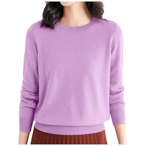 Women's Wool Base Layer Shirt Crew Neck Long Sleeve Travel Hiking T-Shirt Pullover, Light purple, S