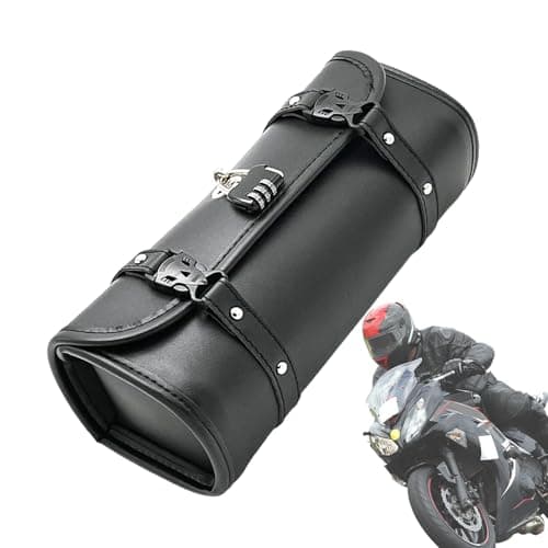 Motorcycle Tool Bag - Lockable Waterproof PU Leather Handlebar Storage Pouch, Retro Roll Saddlebag | Compact and Durabl Front Fork Bag for Motorcycles, Ideal for Tools and Esentials