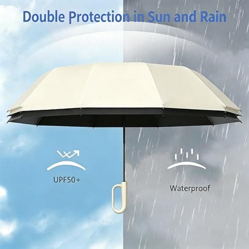 Sumlly Umbrella with Hook Handle, Compact 12 Ribs Umbrella Women Men,Beige — view 4
