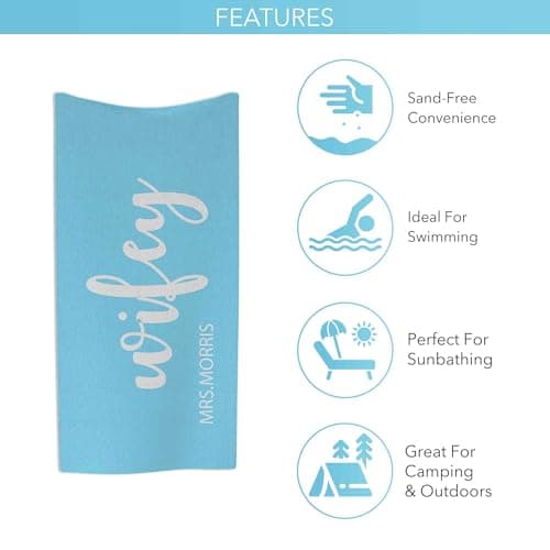 Print Maniacs Personalised Couple Gift Towel Hubby and Wifey Custom Name Microfibre Beach Towel Large Quick Dry Lightweight Travel Towel Honeymoon Holiday — view 4