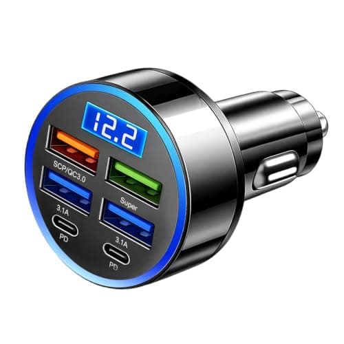Fast Car Charger, 6 in 1 Super Fast Charging USB C Car Adapter, 12V/24V