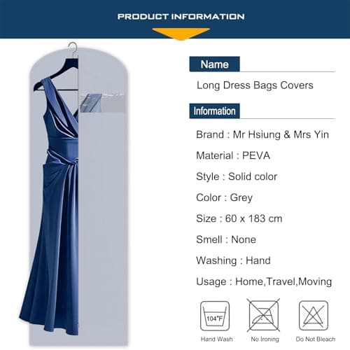 3-Pack Long Dress Garment Bag with Window, Hanging Clothes Cover for Gowns, Wedding Dresses, and Suits – Dust-Proof Storage with Metal Zipper (183cm / 72 inches) — view 2