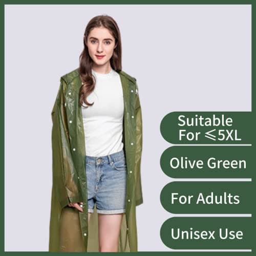 Gerhannery Reusable Raincoat, 2Pcs Waterproof Rain Poncho Travel Rain Cape for Men and Women, Lightweight Rain Poncho Adult, Sports Rain coat Hooded for Festivals Cycling Outdoors (Olive Green) — view 6