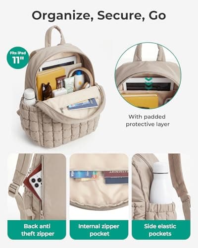 bagsmart Mini Backpacks for Women, Puffy Checkered Quilted Small Backpack — view 3
