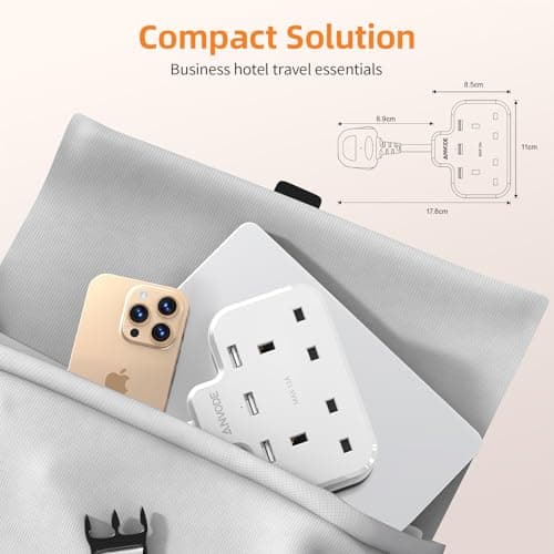 Double Plug Adaptor with USB, 2 Way Wall Adapter with Short Extension Lead, Multi Plug Socket Extender For Home Office (White) — view 4