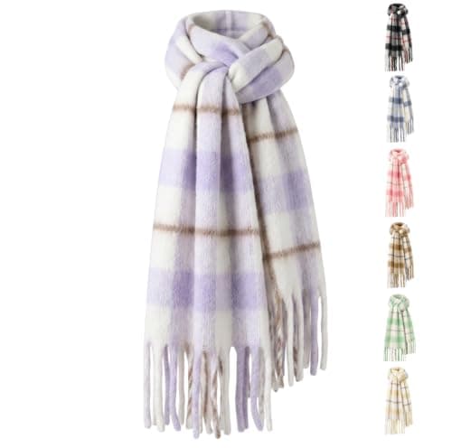 Fjquamitix Womens Blanket Scarves Winter Warm Tartan Plaid with Fringes