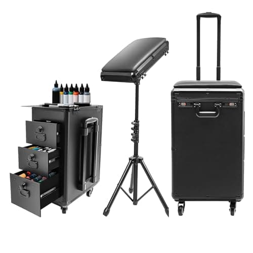 VonVVer 3 in 1 Tattoo Travel Case with Tattoo Armrest & 3 Drawers