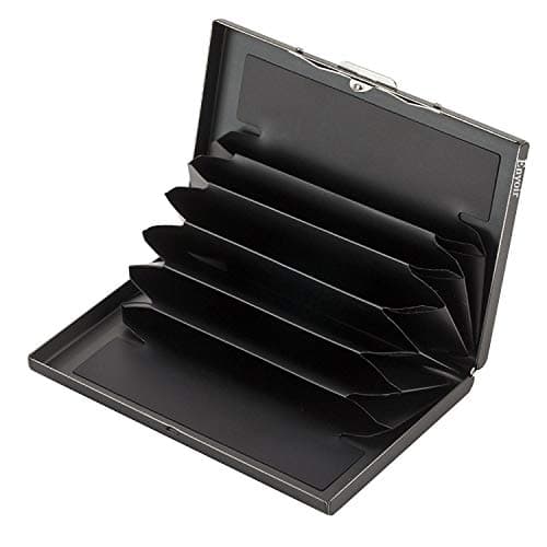 Enyoir Slim RFID Credit Card Protector Wallet, Block Identity Thieves, Stainless Steel Aluminum Metal Holder Case with 6 PVC Slots (Black) — view 5