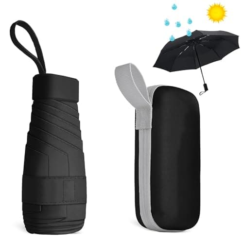 Windproof Mini Travel Umbrella with UPF50+ Protection, 6 Ribs, Compact Folding, Portable UV Protection, Includes Storage Box