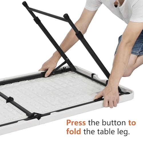 Amazon Basics 4 Foot Rectangular Folding Table, 4 Adjustable Height Settings with Carrying Handle, Indoor & Outdoor, Portable, Lightweight, Travel Table, Picnic, Camping, White, 121.4 x 60.7 x 86.1 cm — view 6