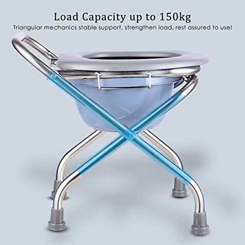 Lightweight Foldable Bedside Commode w Removable Bedpan, Stainless Steel Portable Toilet for Camping - up to 330LBS, Folding Shower Stool — view 2