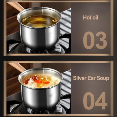 Stainless Steel Saucepan with Wooden Handle for Camping Cooking Set - Compact for Travel Pot for Hiking Backpacking Gear - Small Kitchen Pan for Soup Oatmeal - Silver 1 Piece(400ML) — view 2