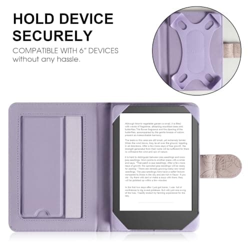 HoYiXi Universal Case For 6 inch eReader,Compatible with Kindle/Kobo Clara HD/Kobo Clara 2E/Paperwhite/PocketBook/Tolino eReader,with HandStrap/Kickstand, Cover Case for 6'' eReaders,Purple — view 2