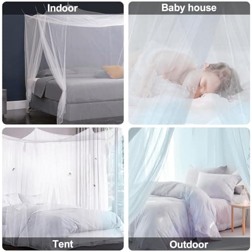 mizikuu Mosquito Net, 200 x 220 x 210CM Portable Mosquito Netting Large for Bed Mosquito net for Double Bed Ideal for Home, Traveling, Camping - White — view 5