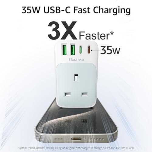 TOOMKE Multi Plug Socket with PD 35W USB C Fast Charge, Multi Plug Adapter Multi USB Extension Wall Charger Socket with 2 USB A and 2 USB C, Extension Plug Socket Adapter UK for Home, Office, School — view 2