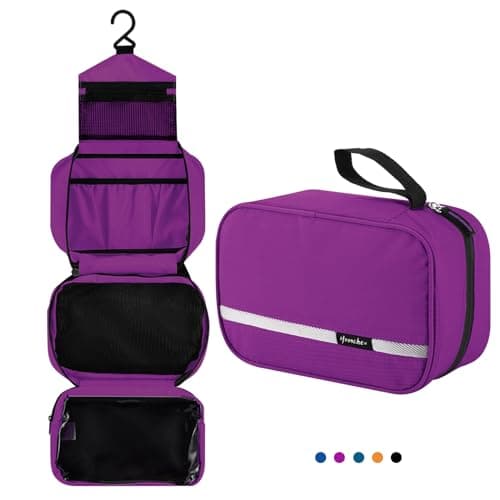 homchen Hanging Travel Toiletry Bag, Waterproof Folding Portable Cosmetic Wash Bag for Men and Women (Purple, M)