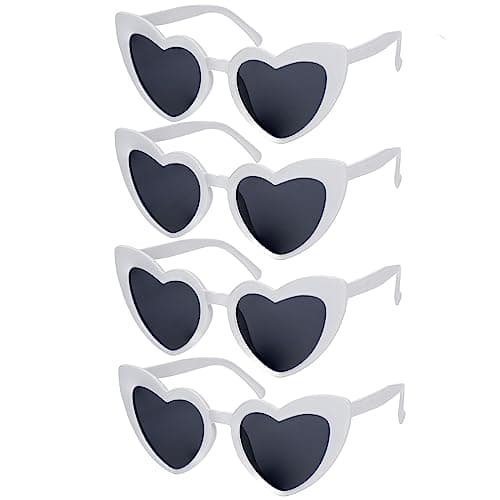 Wowtlmy 4 Pack Vintage Heart Shaped Sunglasses White Sunglasses For Women