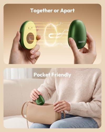Gaiatop Hand Warmers Rechargeable 2 Pack, Magnetic 3 Settings Fast Heating Avocados Shape, Electric Portable Pocket Heater, Reusable Hot Hands Gifts for Women Men Outdoor Camping (Smiling Expression) — view 4