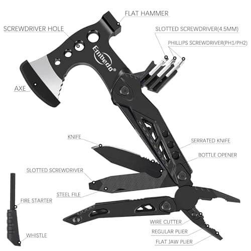 Embedo Multi-Tool Axe, Camping Multitool Accessories, Foldable 15 in1 Multitool Survival Equipment, Gift for Birthday/Father’s Day/Valentines, Gadgets for Men Outdoor, Camping, Hiking, Simple Repair — view 4