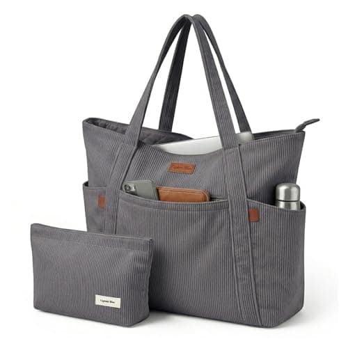 Captain Blues Tote Bag for Women with Zip, Large Capacity Work Bag with Compartments & Pockets, Soft Cotton Lining, for College, Teacher, Uni, School, Travel, Shopping (Grey)