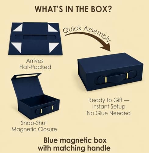 Emartbuy Blue Folding Magnetic Gift Box with Faux Leather Handle – 33 x 25 x 12 cm – Fits Hampers, Books & Mid-Size Gifts – Birthdays Weddings Christmas Corporate Gifting Trade — view 3