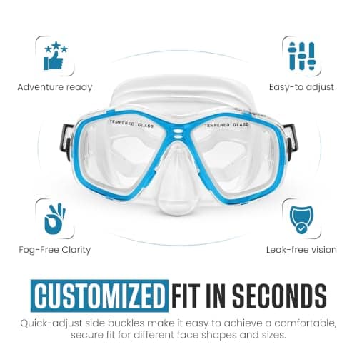 Two Bare Feet Snorkel and Mask PVC Diving Set – (Kids) Snorkeling Gear with Anti-Leak Design, Comfortable Fit, Clear Vision Lens, and Adjustable Straps for Diving, Swimming & Watersports (Aqua) — view 2