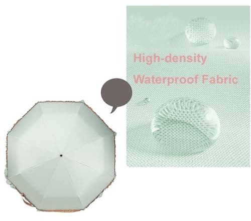 LCY Floral Edge Folding Umbrella Anti-UV Parasol with Hook Handle Sunproof Rainproof & Windproof Umbrella-Light Green&Khaki — view 3