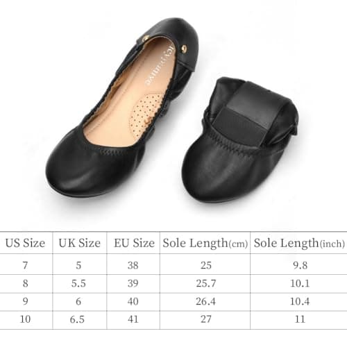 OFFCUP Roll up Shoes, Black Leather Ballet Flats, Portable Round Toe Slip On Dolly Shoes, Ballet Pumps for Women Ladies for Weddings and Parties Work Office Formal (UK 5) — view 3