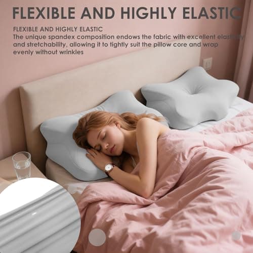 Cervical Pillowcase for Butterfly Shaped Memory Foam Neck Support Pillows, Breathable Ergonomics Pillow Cover with Zipper, Replacement Case for 63x42.5cm Sleeping Pillows (Cover Only)(Gray) — view 3