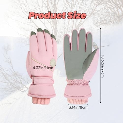 Feelorna Ski Gloves for Women, Winter Thermal Touchscreen Waterproof Gloves with Adjustable Wristband, Plush Lining Windproof Warm Snowboard Snow Glove for Skiing Cycling Running (pink) — view 5