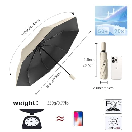 erised's bifrost Travel Folding Umbrella/Small Sun Protection for Suitcases Compact Pocket Umbrella for Women and Children/Automatic on and Off with Push Button/8 Ribs Outdoor UV Protection/Sun — view 2