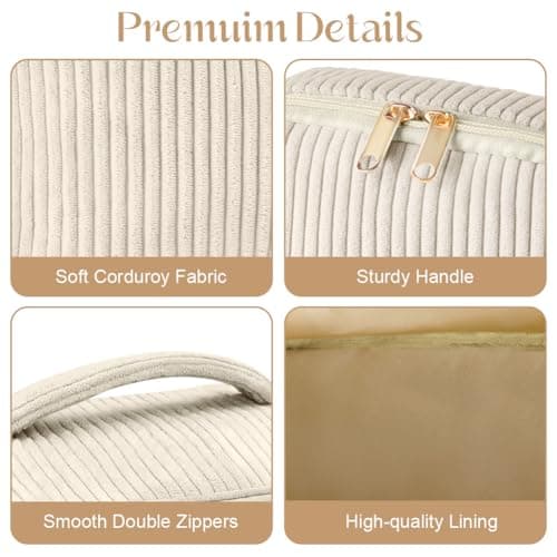 Aucuu Corduroy Cosmetic Bag, 3 Pcs Makeup Bag, Large, Medium and Small Cosmetic Bag, Striped Corduroy Portable Bag with Metal Zipper, Travel Cosmetic Bags Organizer for Women, Travel, School, Gift — view 4