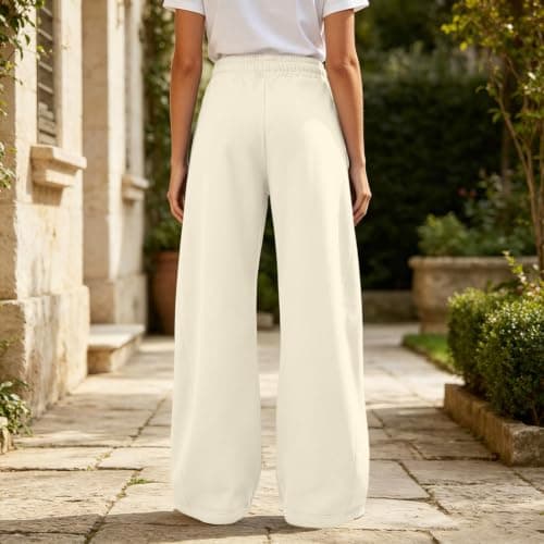Khaki Women's High Waist Sweatpants Drawstring Elasticated Wide Leg Joggers — view 3