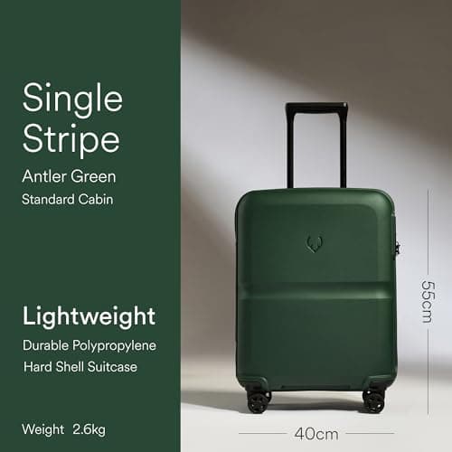 ANTLER Single Stripe Hard Shell Cabin Suitcase with Laundry Bag - 55x40x20cm 39L, Lightweight, 4 Spinner Wheels, TSA Lock, Green — view 2
