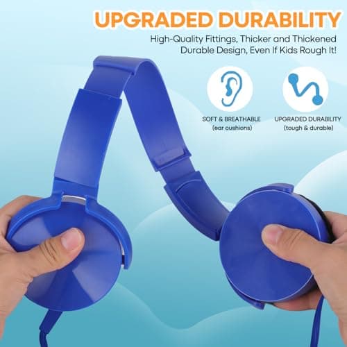 Wensdo 6 Pack Kids Headphones Bulk for School Classroom Students Wired Headsets, Durable Earphones for Children, Library Airplane Online Learning and Travel (6 Mixed Colors) — view 4