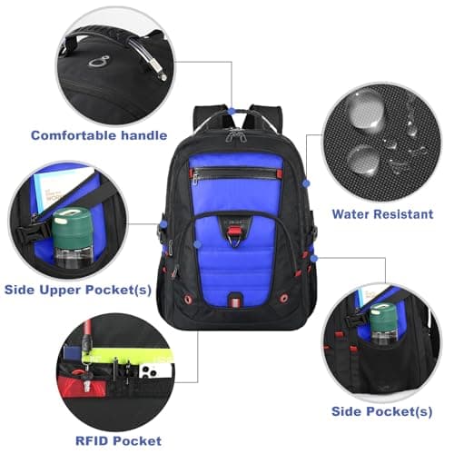 Z-MGKISS 17.3 Inch Large Backpack, Travel Laptop Bag for Men, College Backpack with USB Port, TSA-Approved Water Resistant Rucksack, Heavy Duty Business Weekender Bag, Blue — view 5