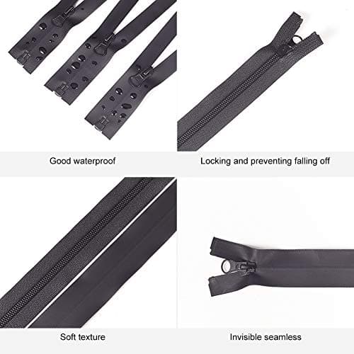 BENECREAT 5PCS #5 80cm Waterproof Nylon Zippers, Black Waterproof Zippers for Sewing Jacket Coat Outdoor Clothing Backpacks — view 4