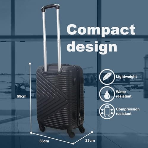 Planet Direct Cabin Suitcase (55x36x23cm) | Hard Shell Lightweight Suitcase | 3-Digit Lock | 4 Spinner Wheels | Telescopic Handle | Carry On Luggage (Black) — view 3
