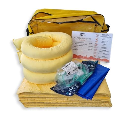 50L Chemical Emergency Spill Kit Grab Bag - Fast Acting Absorbent Pads and Mini Booms for Oil Fuel Chemicals and Hazardous Liquids - Industrial Cleanup for Workshops Garages Laboratories and Vehicles