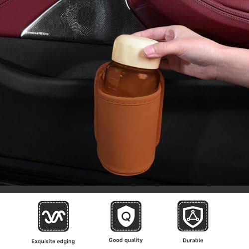 Auroriel 2 Pieces Car Cup Holders, Back Seat Clip, Large Cup and Bottle Holder, Multifunctional Door Pocket, Storage Organizer, Orange PU Leather — view 5