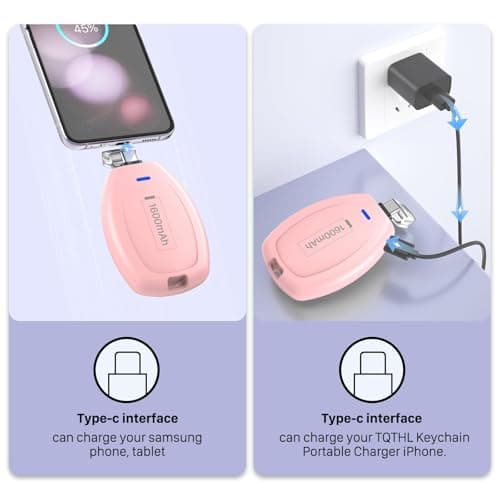 Keychain Portable Charger for Android, 2 Pack USB C 1600mAh Mini Power Emergency Pod Compatible with iPhone 17/16,Ultra-Compact External Fast Charging Android, Mini Type-C Power Banks — view 6