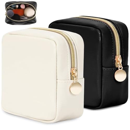 2PCS Small Makeup Bag, Travel Toiletry Bag, Black, White