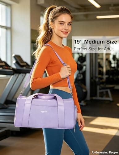 Gym Bag for Women,Pu Leather Handle,Dry Wet Separated with Shoe Compartment & Wet Pocket,Waterproof Duffle Bag for Travel Sports Fitness Workout Athletic (Purple, 19"-Medium) — view 6